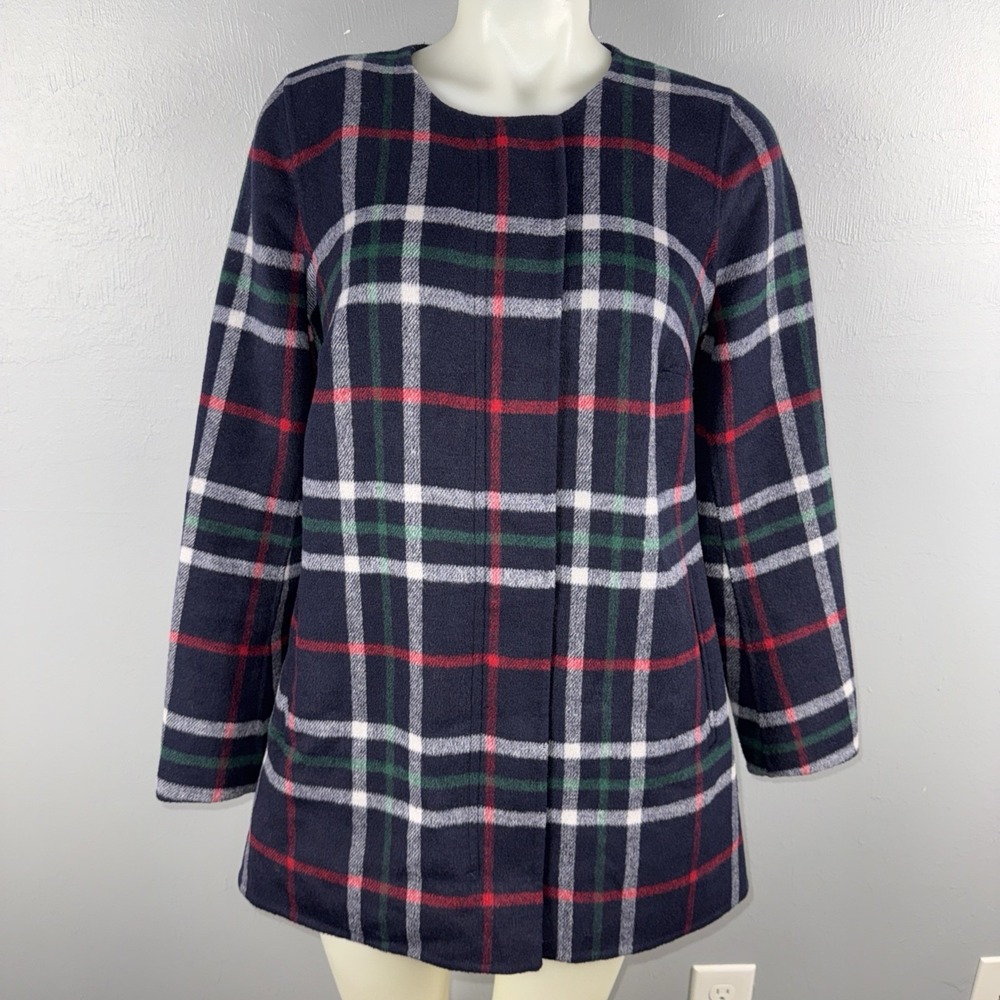 Talbots Wool Blend Double Face Plaid Topper Jacket Women's XS Multicolor Pockets